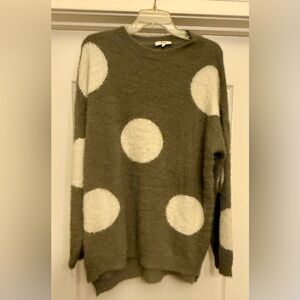 Easel ladies’ large oversized gray  and Cream Polka Dot Sweater